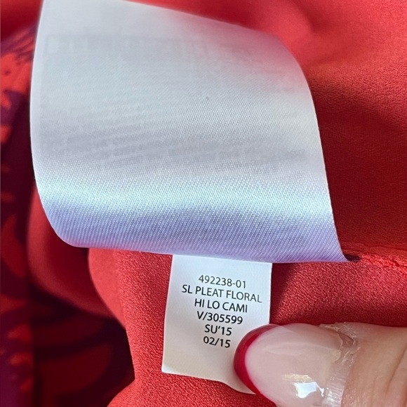 Banana Republic Tank Top Cami Blouse Bright Orange/Red W/ Purple Print SIZE S - Picture 10 of 10